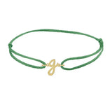 Script initial g silk bracelet in 14K yellow gold on emerald silk
