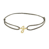Script initial g silk bracelet in 14K yellow gold on olive silk
