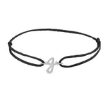 Script initial g silk bracelet in sterling silver on black silk