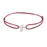 Script initial g silk bracelet in sterling silver on burgundy silk