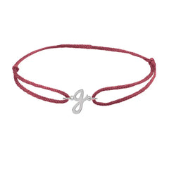 Script initial g silk bracelet in sterling silver on burgundy silk