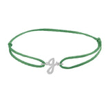Script initial g silk bracelet in sterling silver on emerald silk