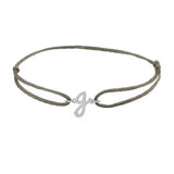 Script initial g silk bracelet in sterling silver on olive silk