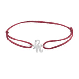 Script initial h silk bracelet in 14K white gold on burgundy silk