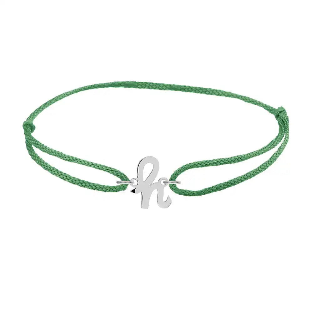 Script initial h silk bracelet in 14K white gold on emerald silk