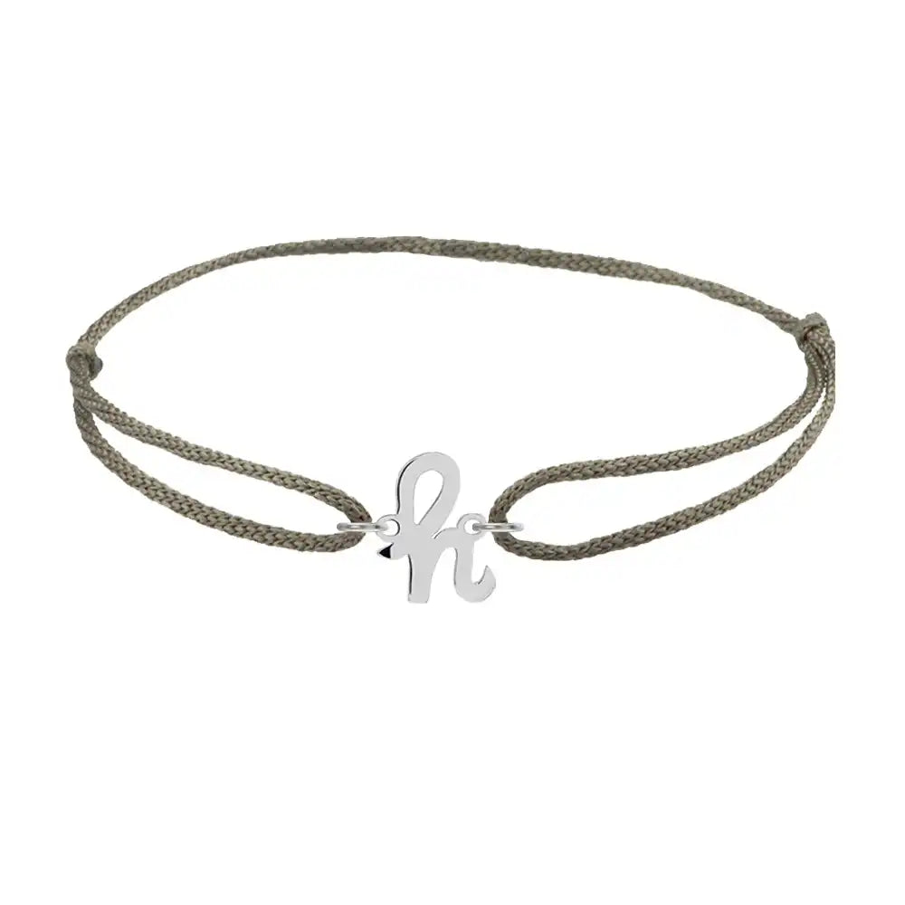 Script initial h silk bracelet in 14K white gold on olive silk