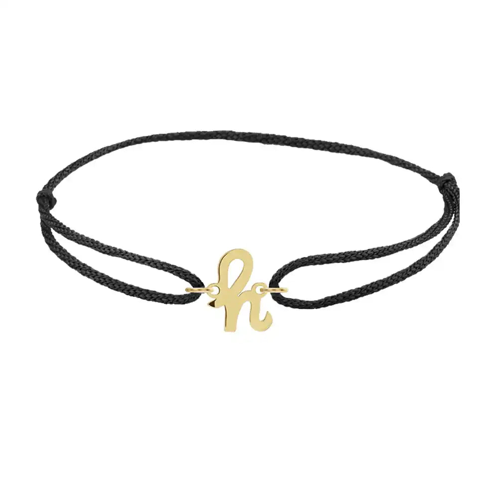 Script initial h silk bracelet in 14K yellow gold on black silk