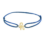 Script initial h silk bracelet in 14K yellow gold on blue silk