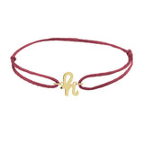 Script initial h silk bracelet in 14K yellow gold on burgundy silk