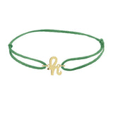 Script initial h silk bracelet in 14K yellow gold on emerald silk