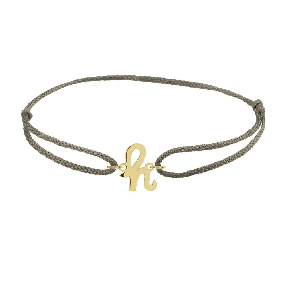 Script initial h silk bracelet in 14K yellow gold on olive silk