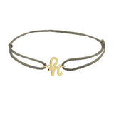 Script initial h silk bracelet in 14K yellow gold on olive silk