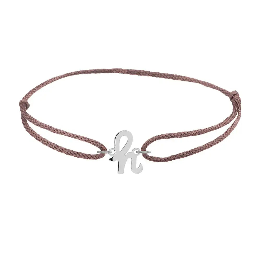 Script initial h silk bracelet in sterling silver on brown silk