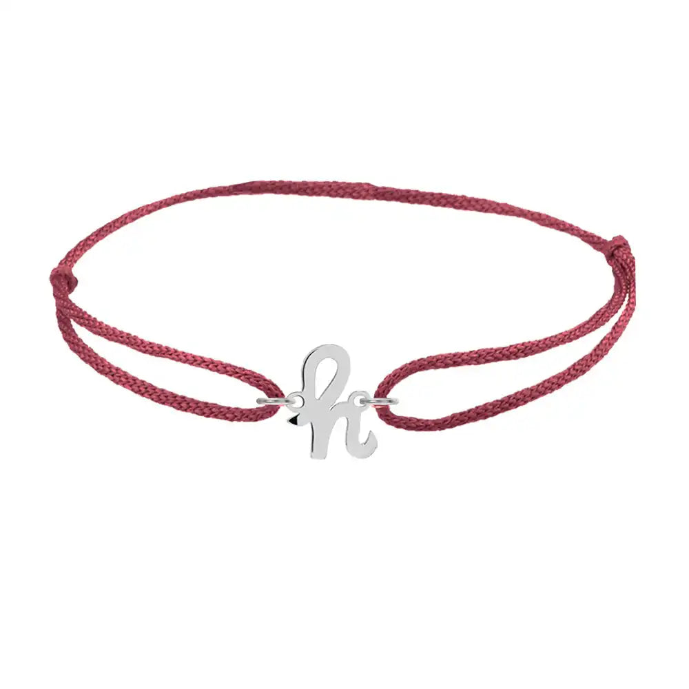 Script initial h silk bracelet in sterling silver on burgundy silk