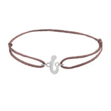 Script initial i silk bracelet in 14K white gold on brown silk