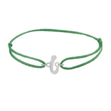 Script initial i silk bracelet in 14K white gold on emerald silk