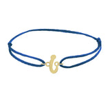 Script initial i silk bracelet in 14K yellow gold on blue silk