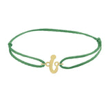 Script initial i silk bracelet in 14K yellow gold on emerald silk