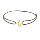 Script initial i silk bracelet in 14K yellow gold on olive silk