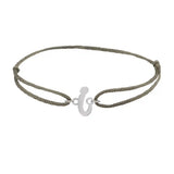 Script initial i silk bracelet in sterling silver on olive silk