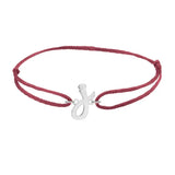 Script initial j silk bracelet in 14K white gold on burgundy silk
