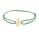 Script initial j silk bracelet in 14K yellow gold on emerald silk