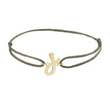 Script initial j silk bracelet in 14K yellow gold on olive silk