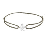 Script initial k silk bracelet in 14K white gold on olive silk