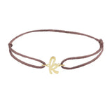Script initial k silk bracelet in 14K yellow gold on brown silk