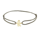 Script initial k silk bracelet in 14K yellow gold on olive silk