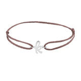Script initial k silk bracelet in sterling silver on brown silk