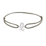 Script initial l silk bracelet in 14K white gold on olive silk