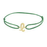 Script initial l silk bracelet in 14K yellow gold on emerald silk