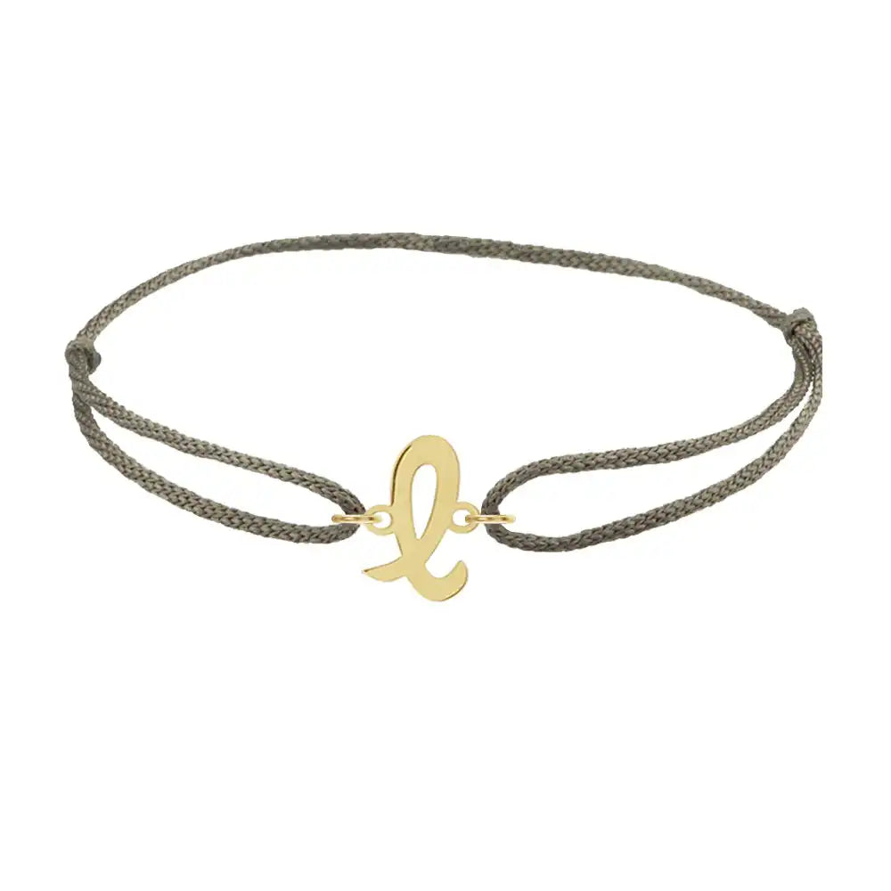 Script initial l silk bracelet in 14K yellow gold on olive silk