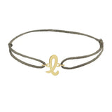 Script initial l silk bracelet in 14K yellow gold on olive silk
