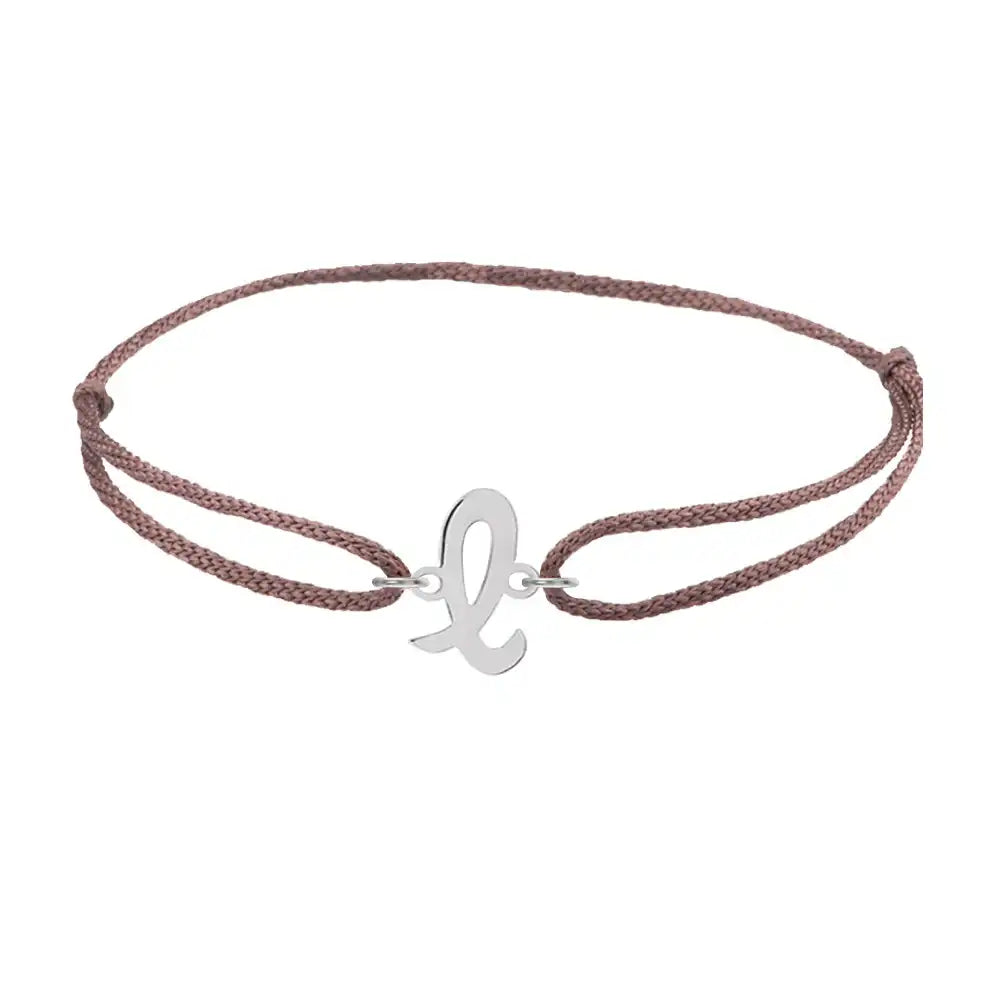 Script initial l silk bracelet in sterling silver on brown silk
