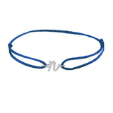 Script initial n silk bracelet in 14K white gold on blue silk