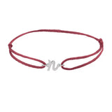 Script initial n silk bracelet in 14K white gold on burgundy silk