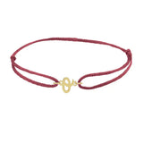 Script initial o silk bracelet in 14K yellow gold on burgundy silk