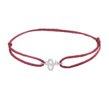 Script initial o silk bracelet in sterling silver on burgundy silk