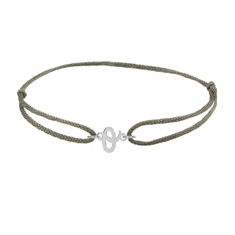 Script initial o silk bracelet in sterling silver on olive silk