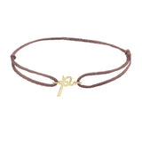 Script initial p silk bracelet in 14K yellow gold on brown silk