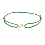 Script initial p silk bracelet in 14K yellow gold on emerald silk