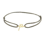Script initial p silk bracelet in 14K yellow gold on olive silk
