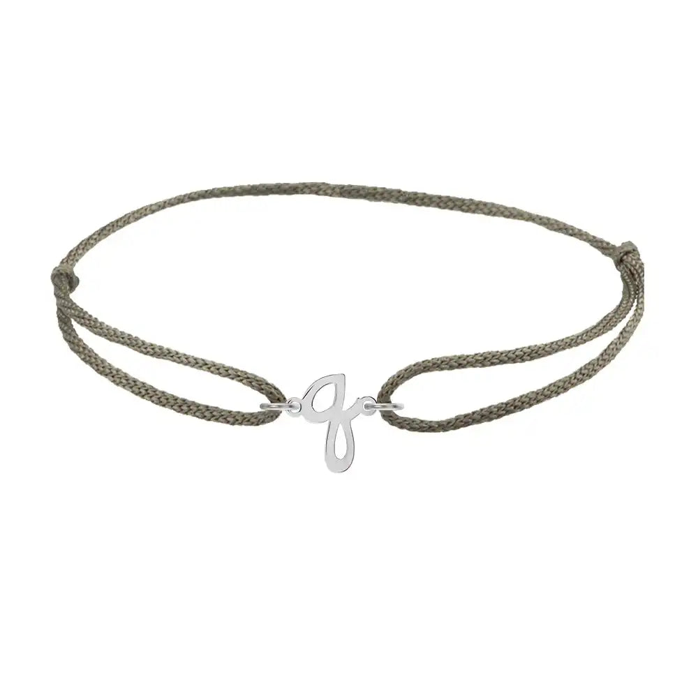Script initial q silk bracelet in sterling silver on olive silk