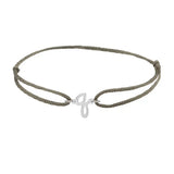 Script initial q silk bracelet in sterling silver on olive silk