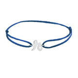 Script initial r silk bracelet in 14K white gold on blue silk