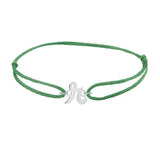Script initial r silk bracelet in 14K white gold on emerald silk