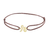Script initial r silk bracelet in 14K yellow gold on brown silk