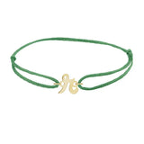Script initial r silk bracelet in 14K yellow gold on emerald silk